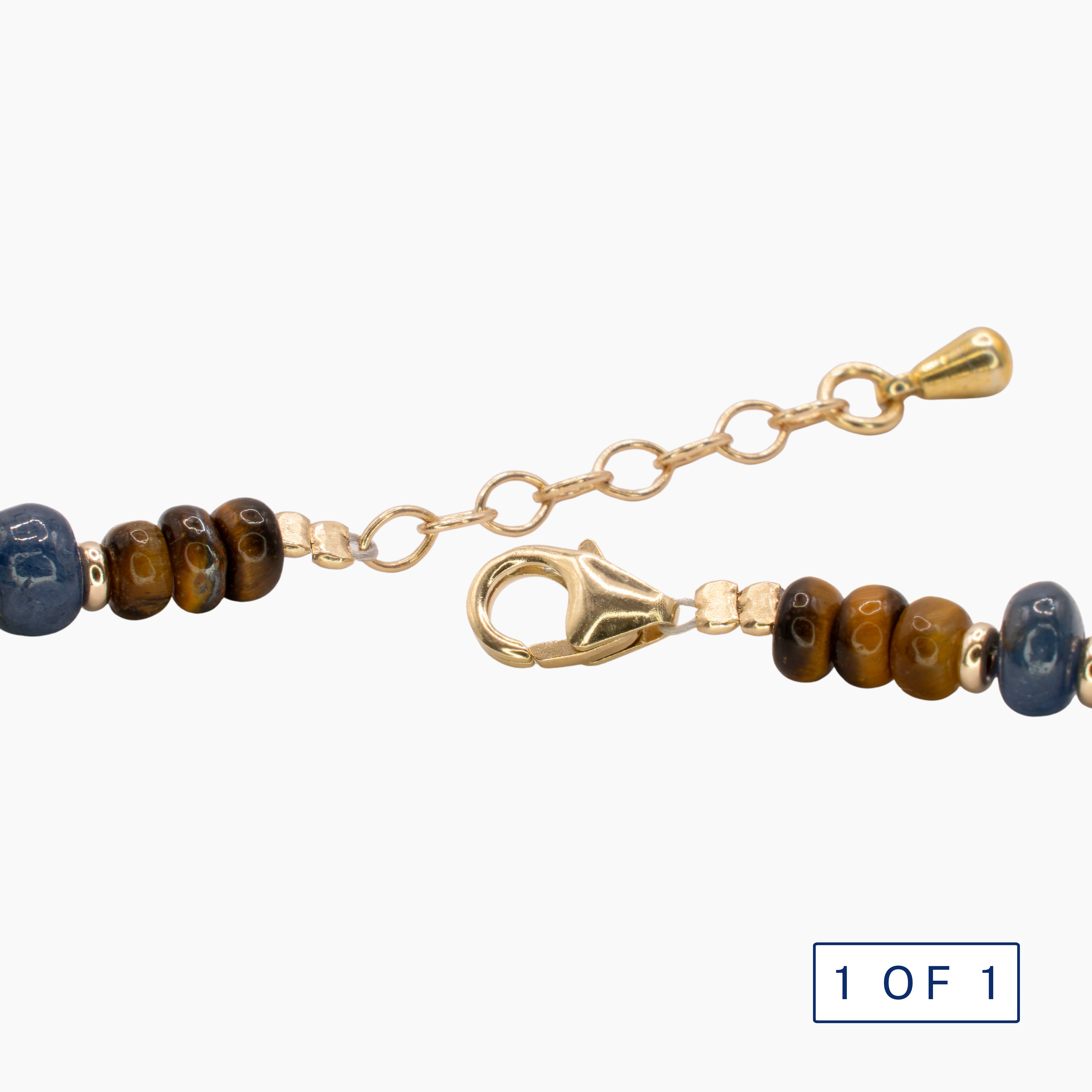 שרשרת ספיר טייגר איי וחרוזי זהב - קוייבה