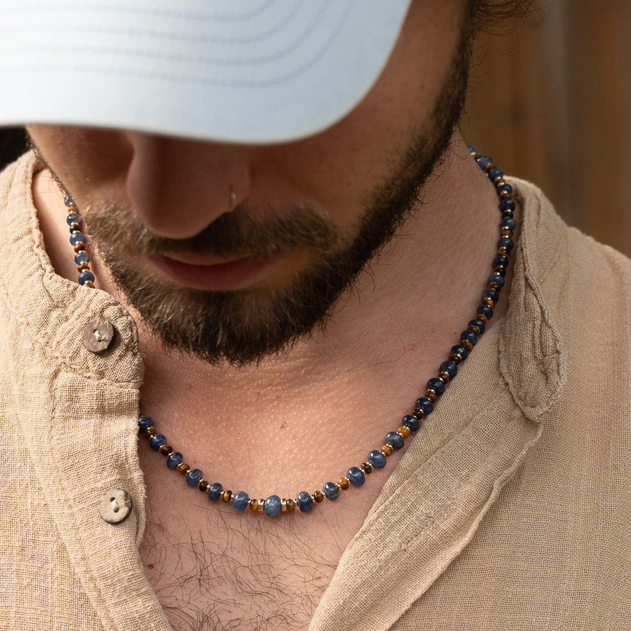 שרשרת ספיר טייגר איי וחרוזי זהב - קוייבה