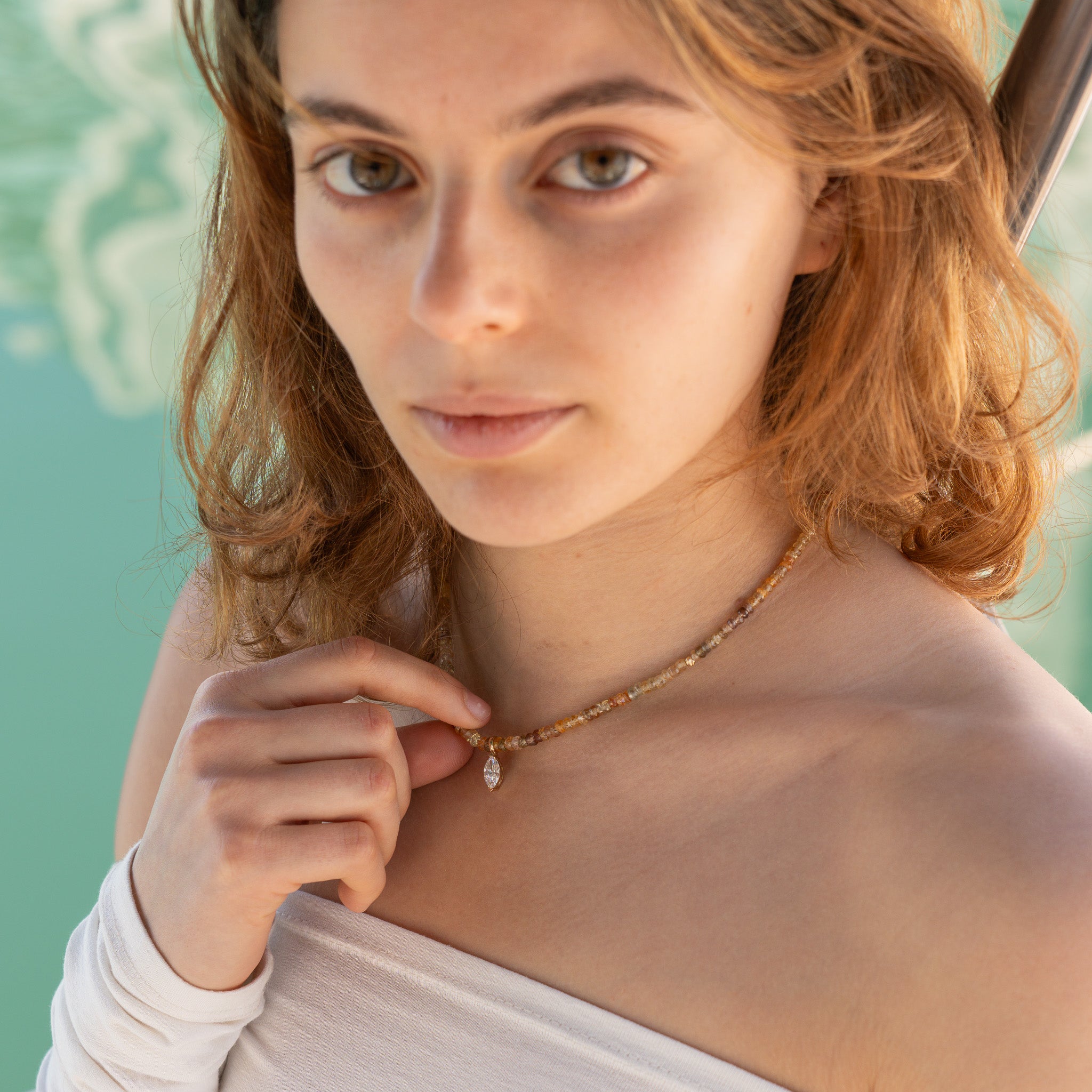 שרשרת זרקונים טבעיים ויהלום - טאטקואה